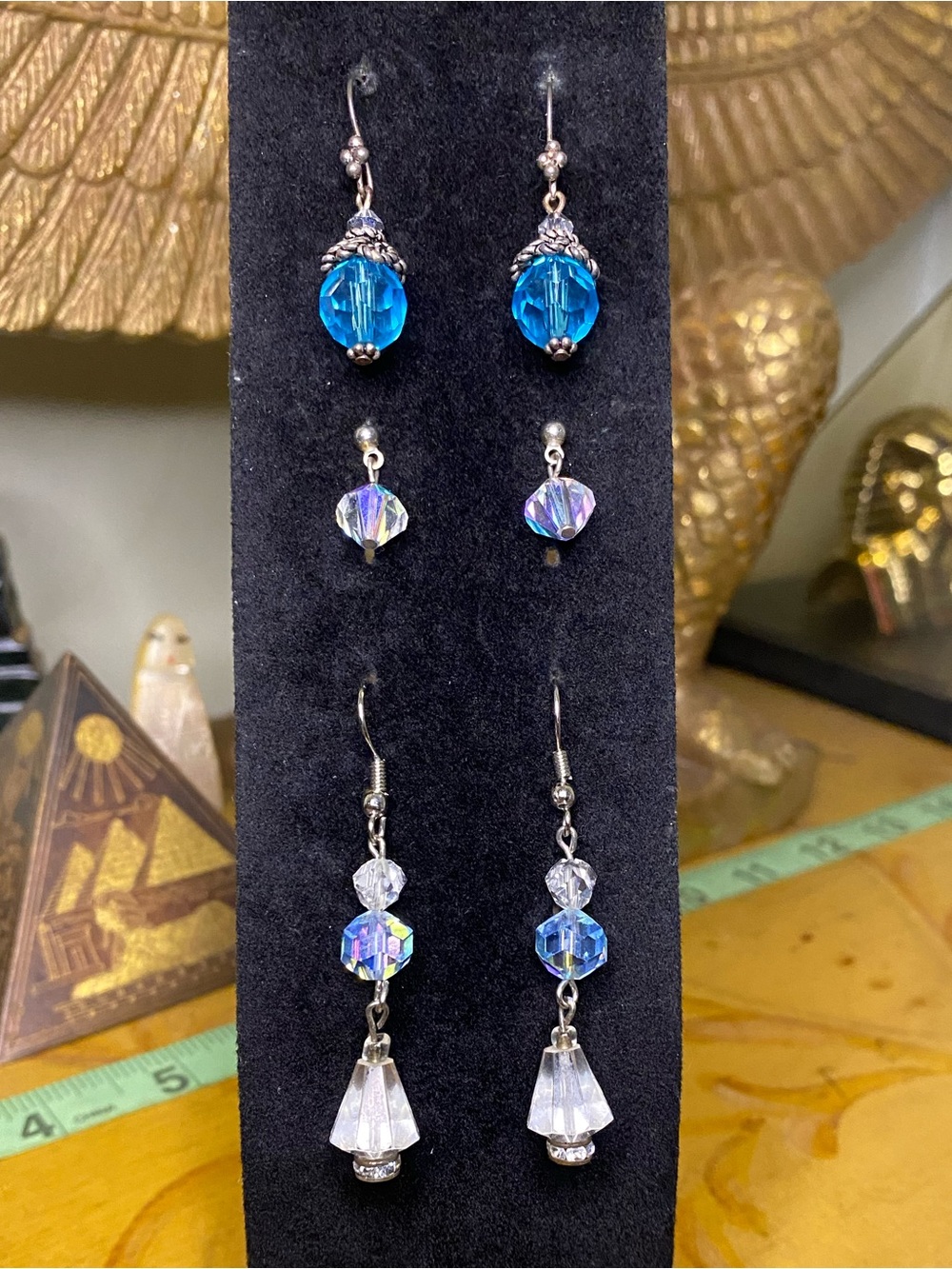 Vintage Blue Crystal Dangle Earrings Set